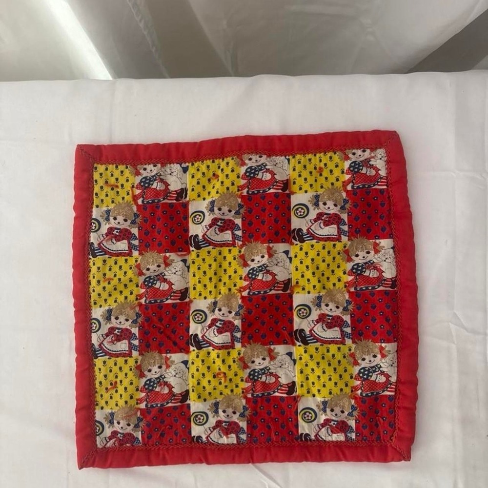 Vintage Raggedy Ann Patchwork Quilt Red Yellow White Polka Dot 17x17.5